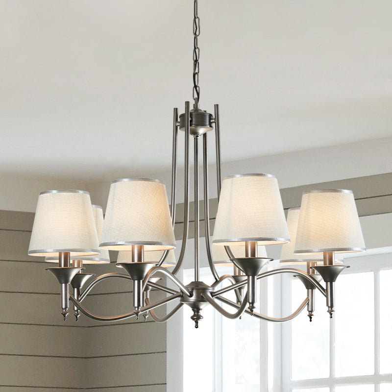 Twisted Arm Chandelier 8 Bulbs Pendant Light Kit - Traditional Metallic Design In Silver/Blue/White