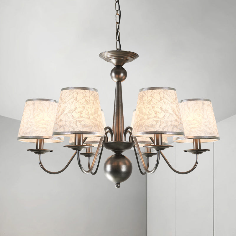 Silver/Blue/White Metal Hanging Light With Curving Arm - Rustic Pendant Chandelier (6 Lights) And