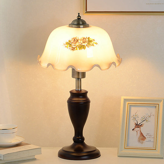 Pastoral Living Room Nightstand Light With Cream/Tan Glass Shade Tan