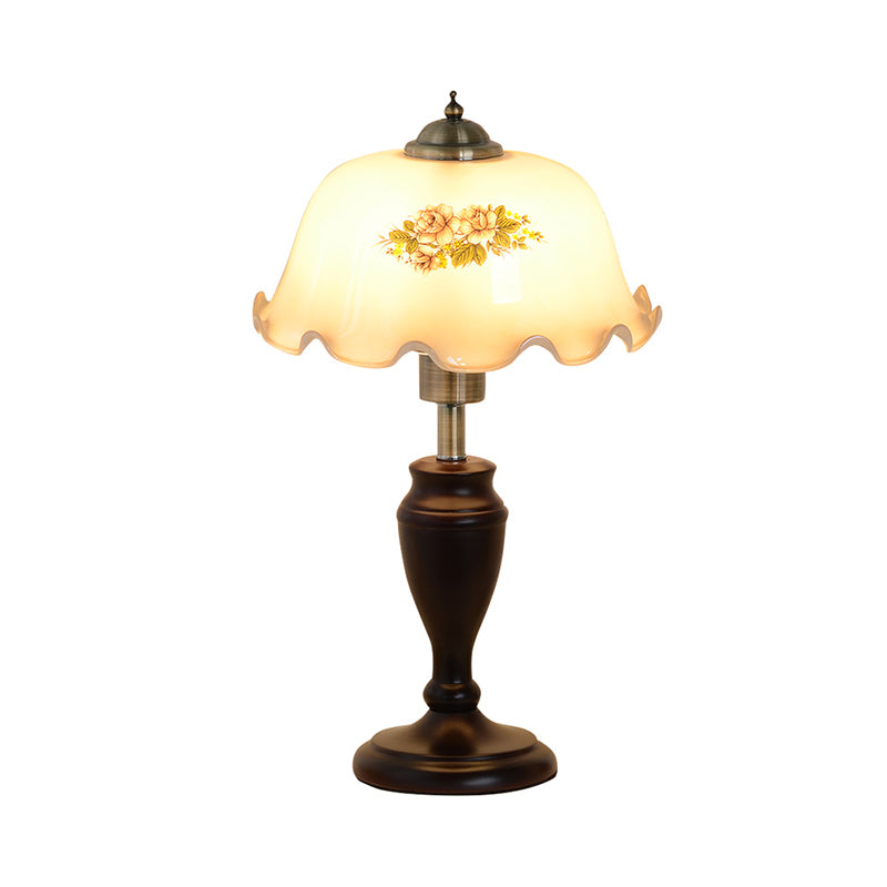 Pastoral Living Room Nightstand Light With Cream/Tan Glass Shade