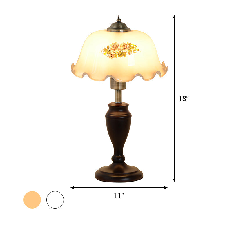 Pastoral Living Room Nightstand Light With Cream/Tan Glass Shade