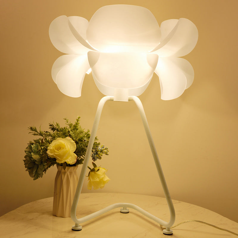 Modernist White Petal Night Lamp With Wire Pedestal - 2-Layer Design Acrylic Table Light 1 Bulb