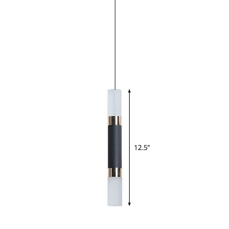 Minimalist Iron Tube Bedside Pendant Light - 10"/12"/12.5" High, LED Hanging, Black Finish, Warm/White Light