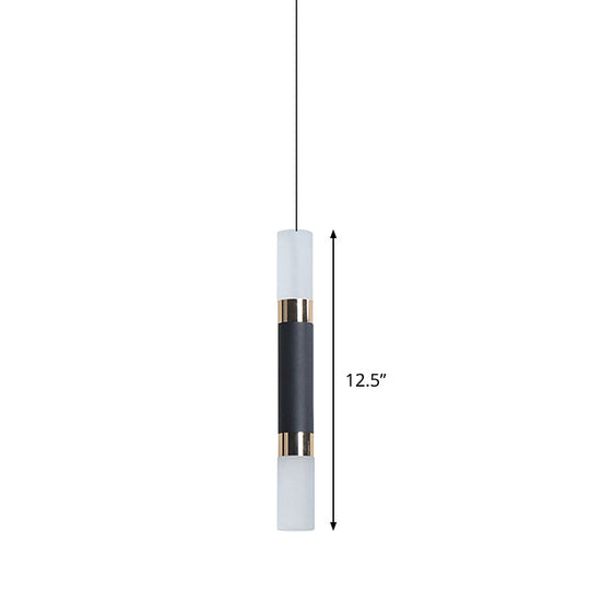 Minimalist Iron Tube Bedside Pendant Light - 10"/12"/12.5" High, LED Hanging, Black Finish, Warm/White Light
