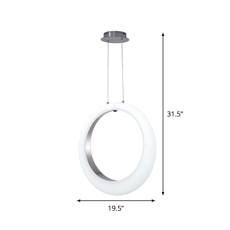 White And Silver Led Acrylic Pendant Light With Hoop Drop Simplistic Design