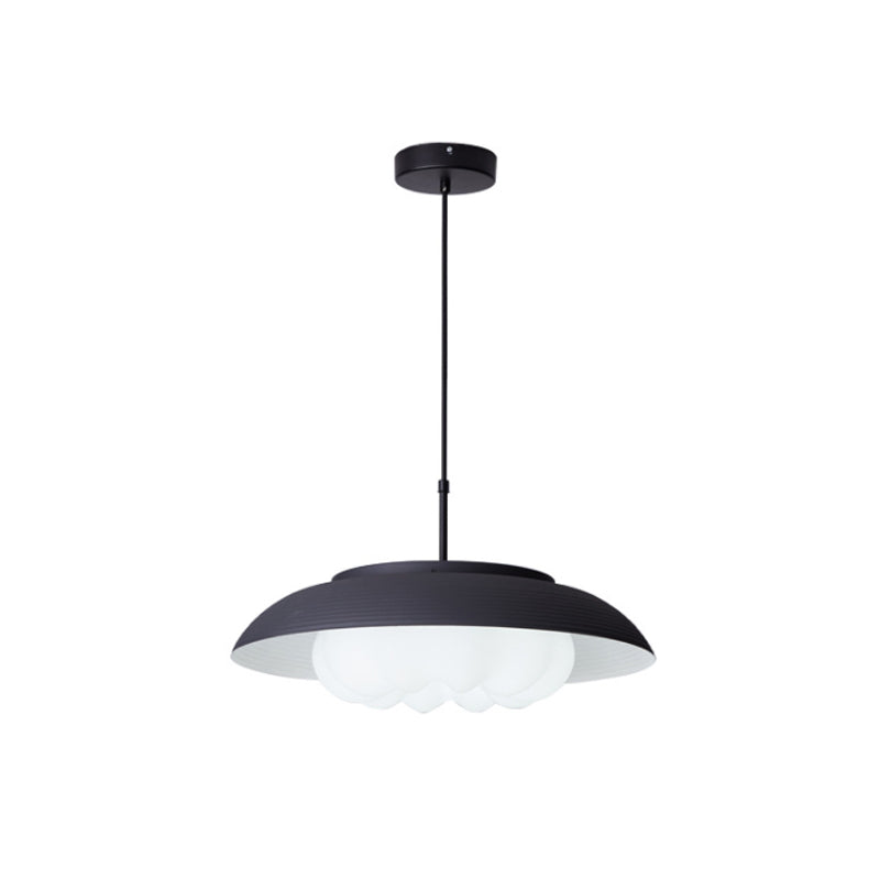 Black/Blue Macaron Wide Bowl Pendant Light With Inner Round Shade - Iron Dining Table Suspension