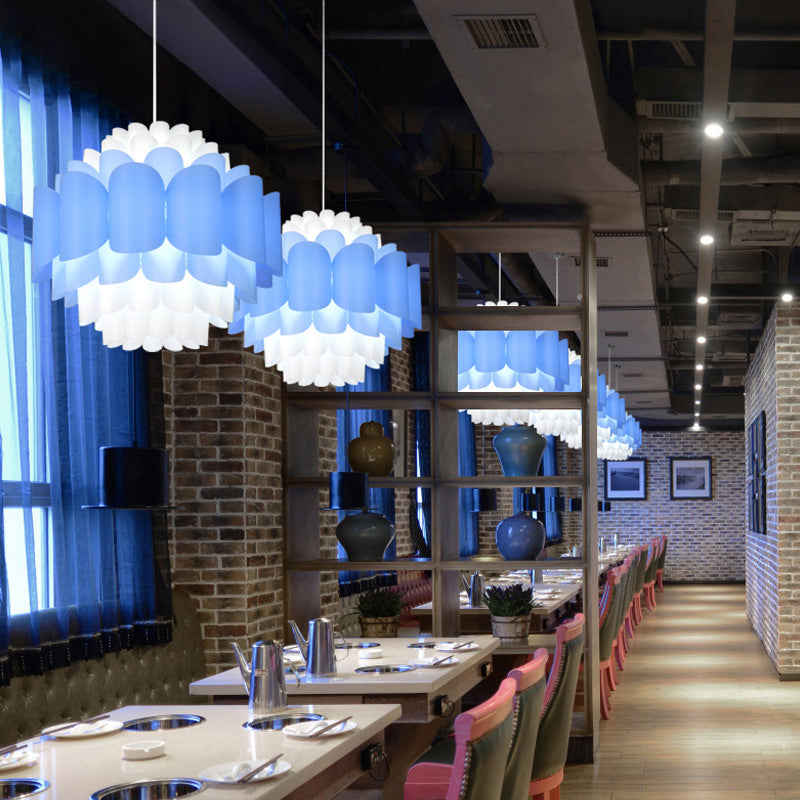 Modern Blue Floral Pendant Lighting: Acrylic LED Ceiling Light for Restaurants
