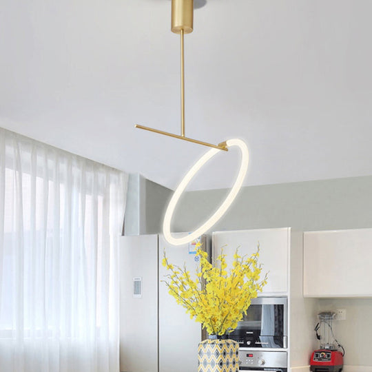 Minimalist Acrylic Hoop LED Pendant Light in White and Gold for Table Suspension