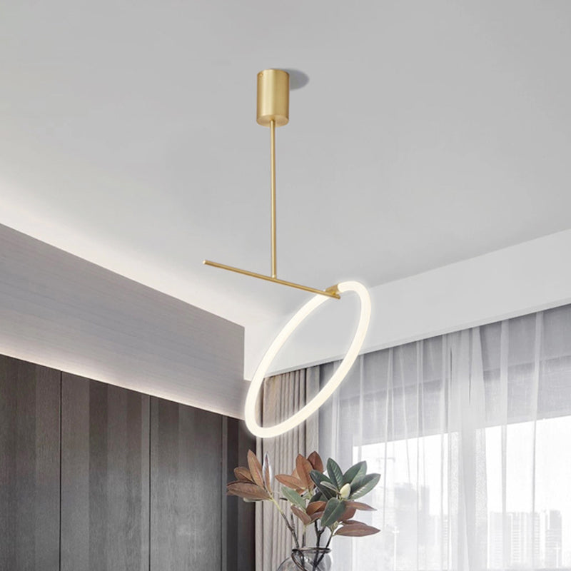 Minimalist Led Hoop Ceiling Pendant Lamp: Acrylic White & Gold Fixture For Table