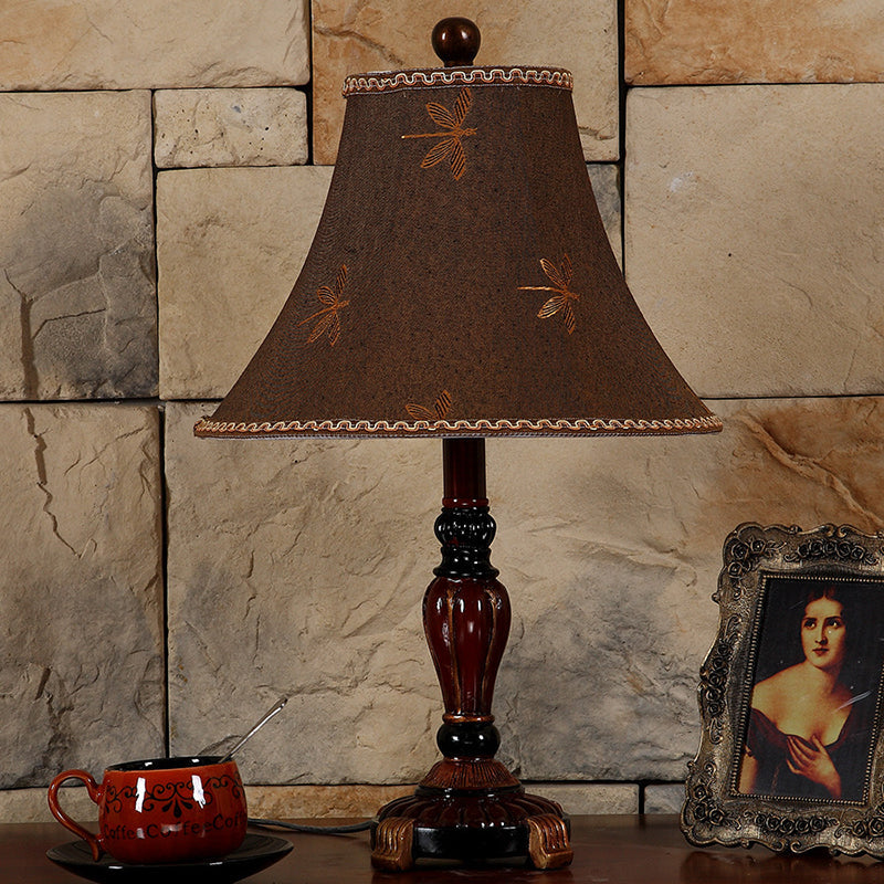 Traditional Brown Fabric Table Lamp With Flared Shade For Bedroom