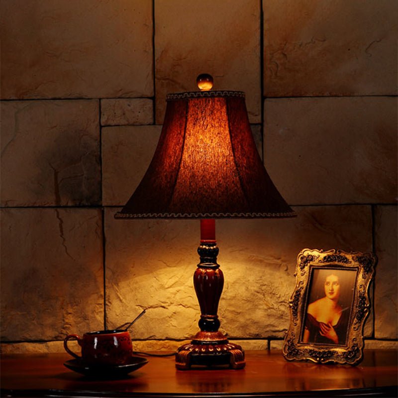 Traditional Brown Fabric Table Lamp With Flared Shade For Bedroom