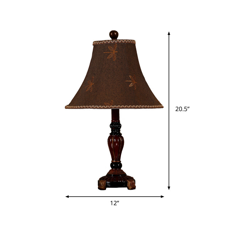 Traditional Brown Fabric Table Lamp With Flared Shade For Bedroom