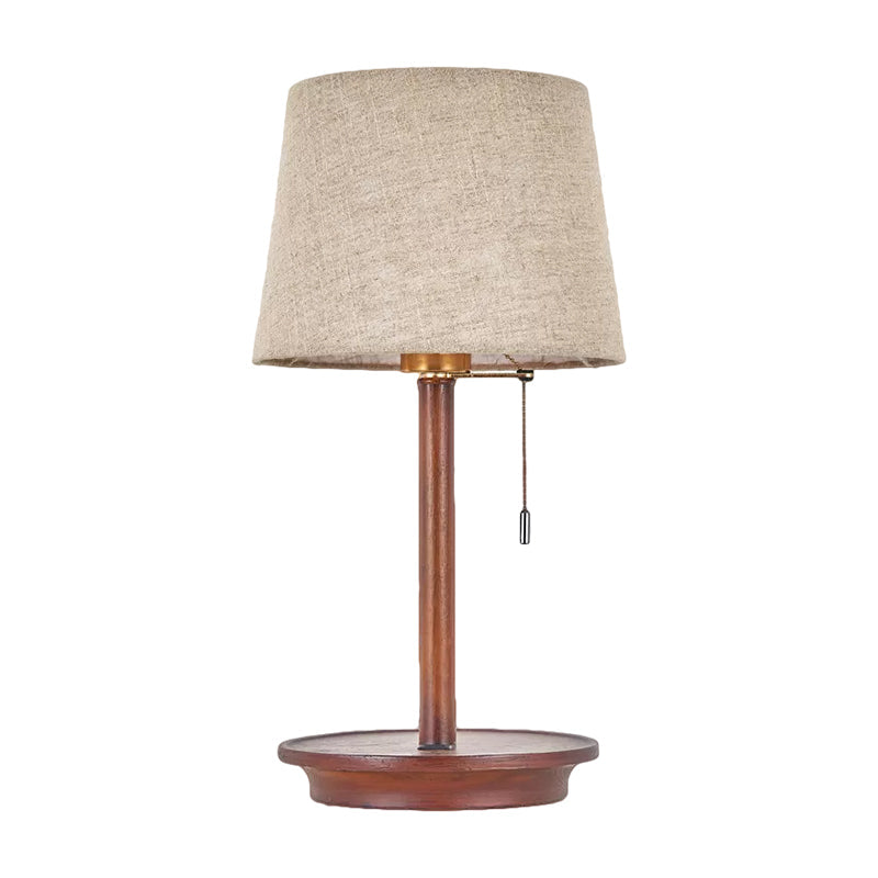 Flaxen Fabric Table Lamp With Usb Charging Port - 1-Light Bucket Pull Chain Night Light