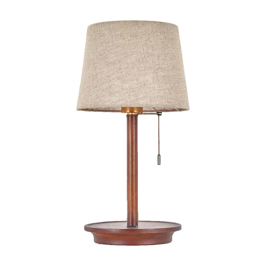 Flaxen Fabric Table Lamp With Usb Charging Port - 1-Light Bucket Pull Chain Night Light