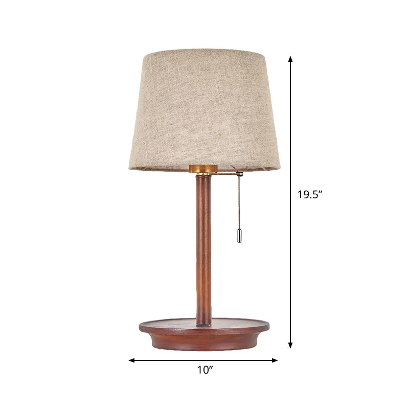 Flaxen Fabric Table Lamp With Usb Charging Port - 1-Light Bucket Pull Chain Night Light