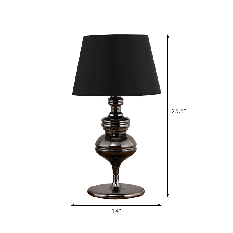 Rustic Fabric Conical Table Lamp With Gourd Base - 1 Bulb Black Living Room Nightstand Light