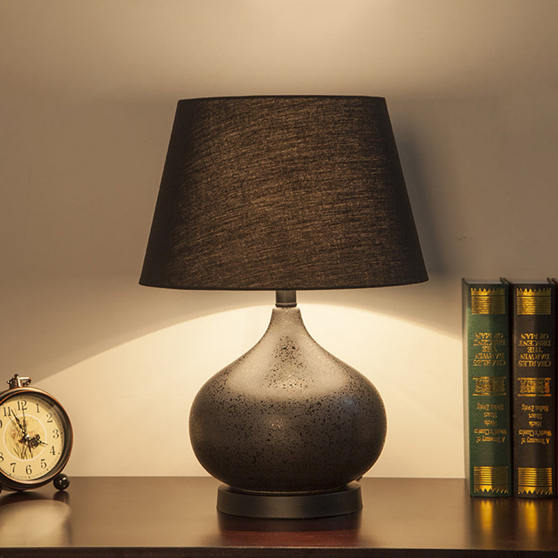 Farm Style Ceramic Table Night Lamp With Fabric Shade In Black
