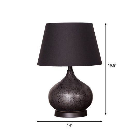Farm Style Ceramic Table Night Lamp With Fabric Shade In Black
