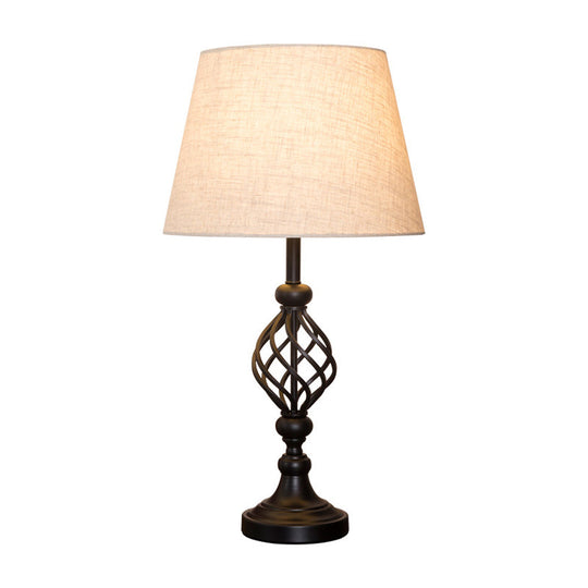 White Fabric Tapered Nightstand Light: 1-Head Transitional Table Lamp With Open Base