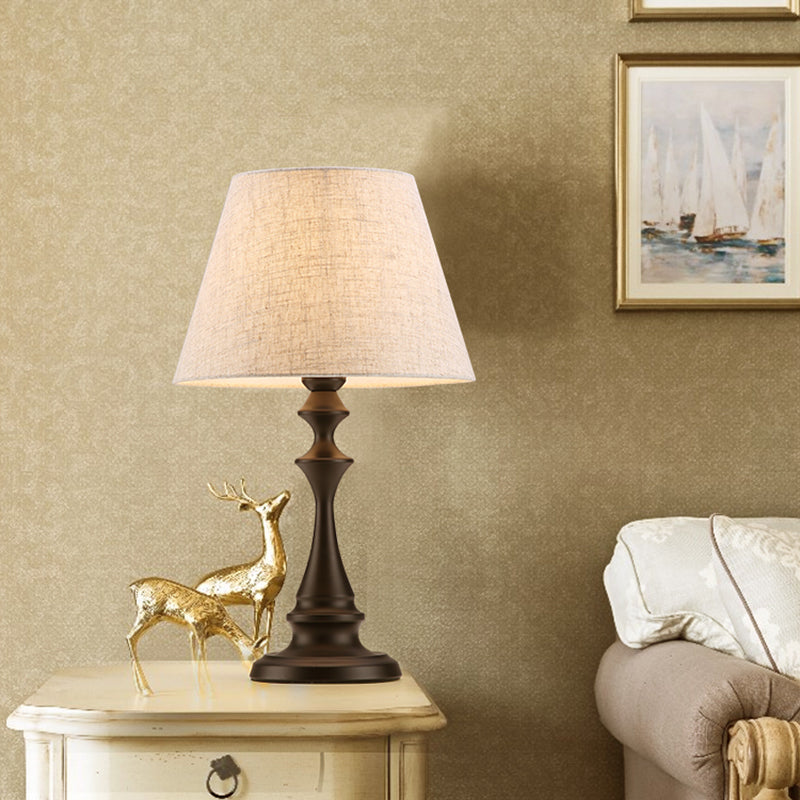 White Conic Nightstand Lamp - Countryside Fabric 1 Head Table Light With Balustrade Stand Family