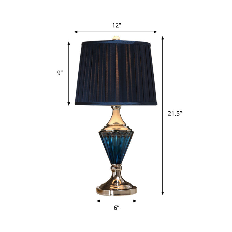 Vintage Blue Prismatic Glass Cone Night Light Table Lamp