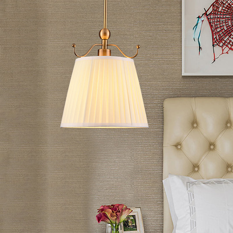 White Pleated Lampshade Pendant Light - Countryside Style For Bedroom