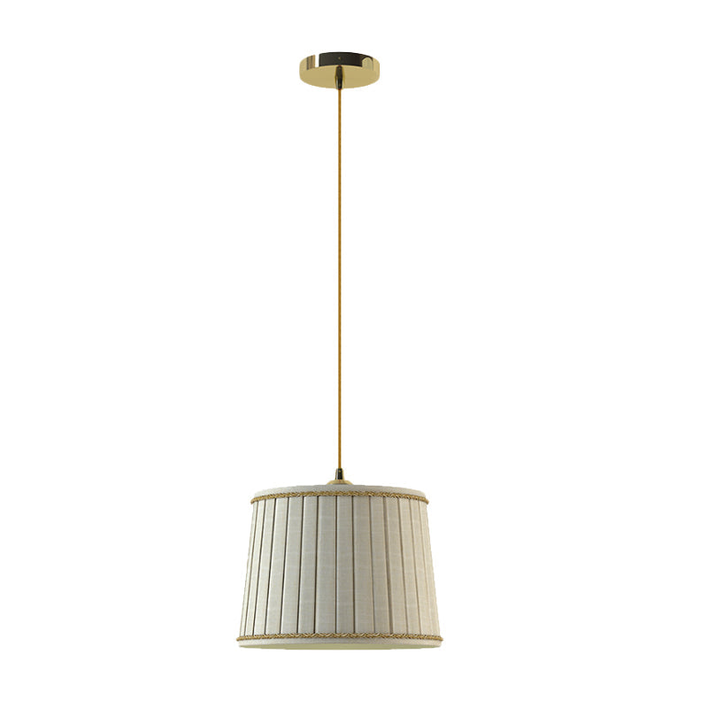 Country Beige Pleated Shade Pendant Light - Bedroom Hanging Lamp Kit