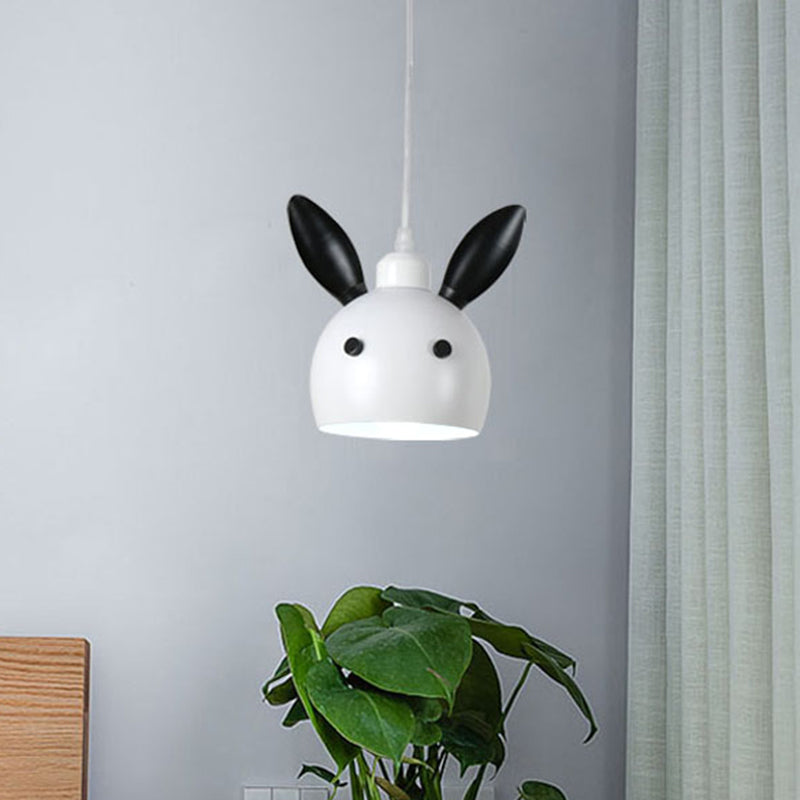 Rabbit Head Down Lighting Cartoon Pendulum Lamp - Metallic 1-Head White/Black Black-White