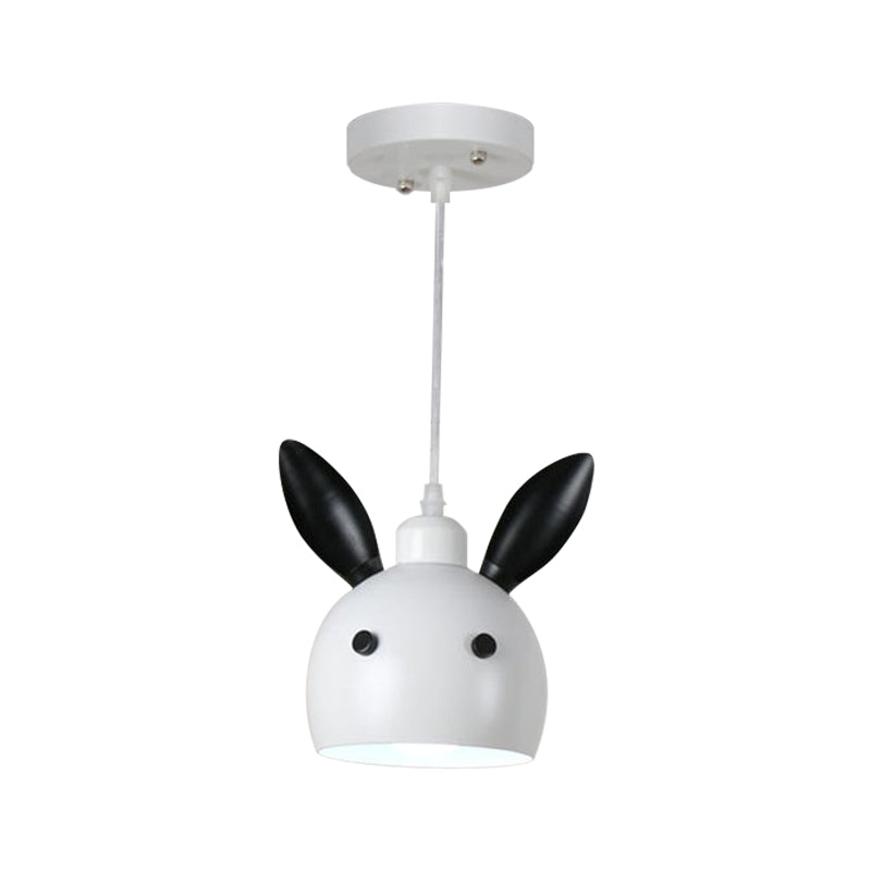 Rabbit Head Down Lighting Cartoon Pendulum Lamp - Metallic 1-Head White/Black