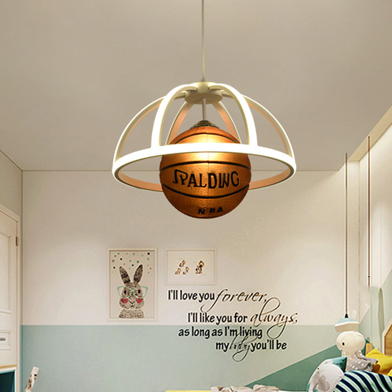 Kids Basketball Pendant Lighting: White And Brown Acrylic Suspension Lamp With Warm/White Light