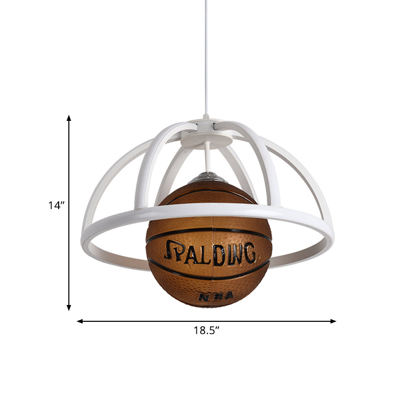 Kids Basketball Pendant Lighting: White And Brown Acrylic Suspension Lamp With Warm/White Light