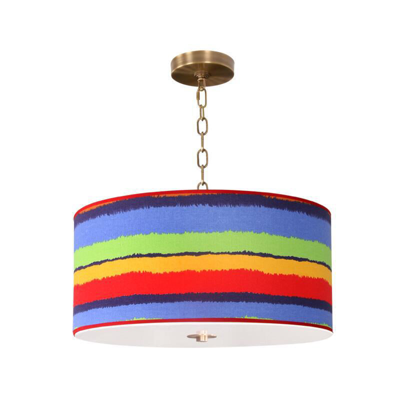 Kids Red And Blue Drum Ceiling Light - 1-Light Fabric Hanging Pendant For Bedroom
