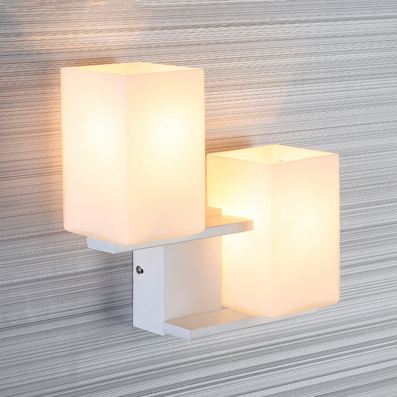 Nordic Style Opal Frosted Glass Rectangle Sconce: 2-Bulbs White/Black Wall Mount Light Fixture White