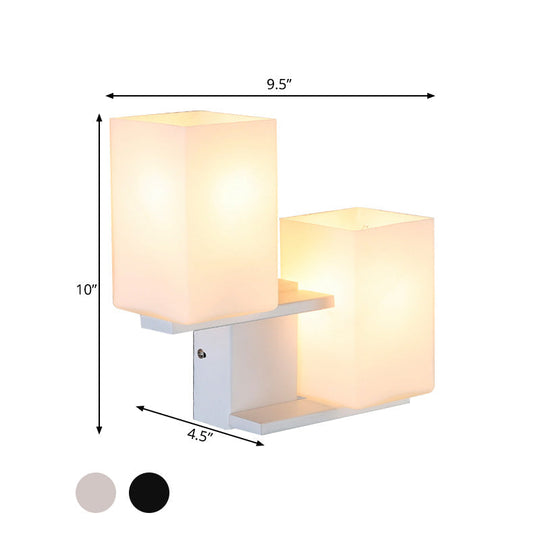 Nordic Style Opal Frosted Glass Rectangle Sconce: 2-Bulbs White/Black Wall Mount Light Fixture