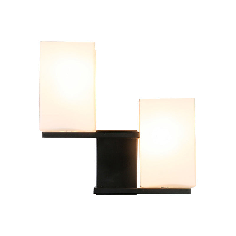 Nordic Style Opal Frosted Glass Rectangle Sconce: 2-Bulbs White/Black Wall Mount Light Fixture