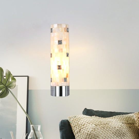 Modern Shell 1-Head Chrome Pillar Wall Lamp - Stylish Bathroom Sconce Lighting