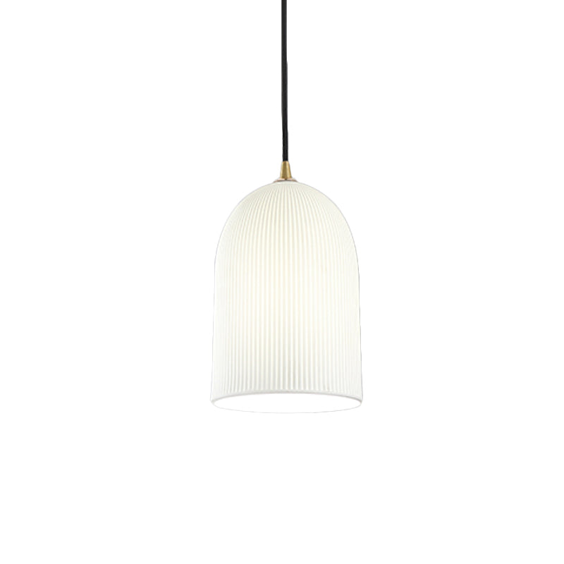Minimalistic Black Bedroom Pendant Light with Bell White Glass Lamp Shade