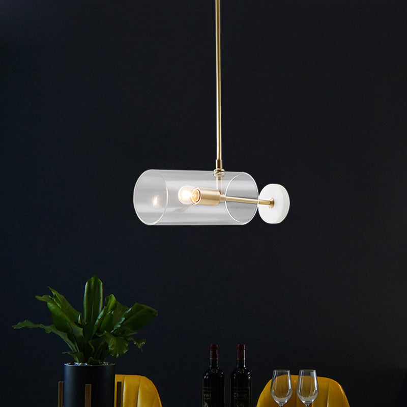 Minimalistic Brass Pendant Light with Translucent Glass Shade for Dining Table