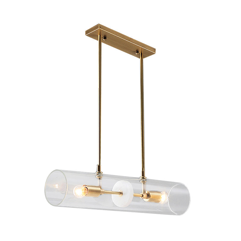 Minimalist Brass Finish Island Pendant With Clear Glass Tubes - Suspended Lighting Fixture