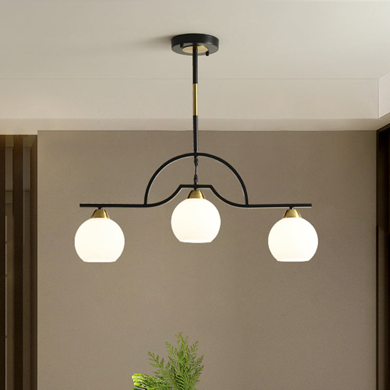 Modern Arched Island Pendant Light With Clear/White Glass And Black/Brass Finish - 3 Lights White