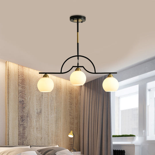 Modern Arched Island Pendant Light With Clear/White Glass And Black/Brass Finish - 3 Lights
