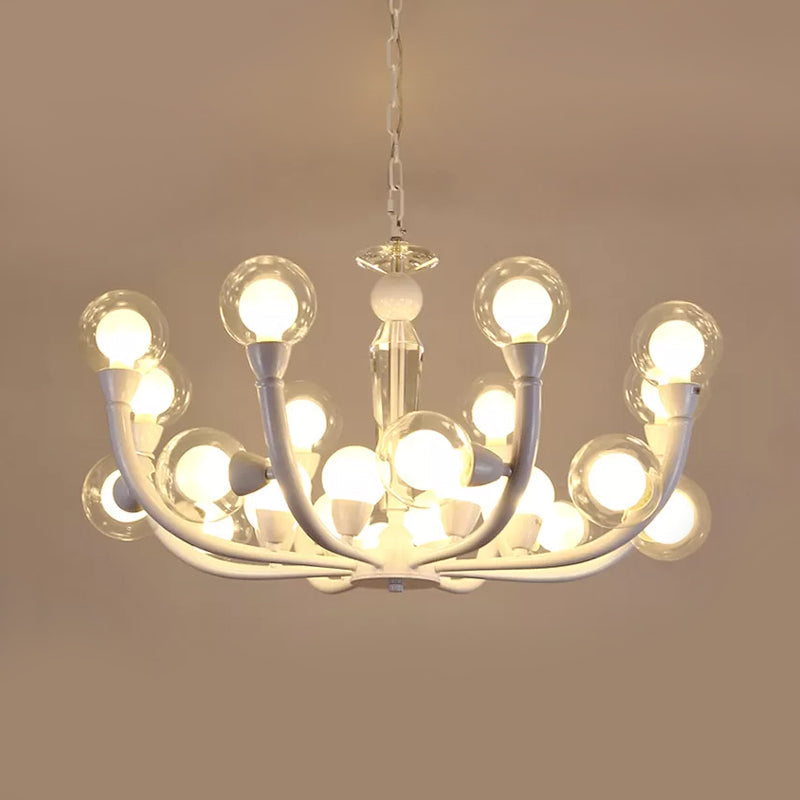 White Orb Chandelier - Modern 15/24-Light Lobby Ceiling Lamp with Clear and Frosted Glass Shades