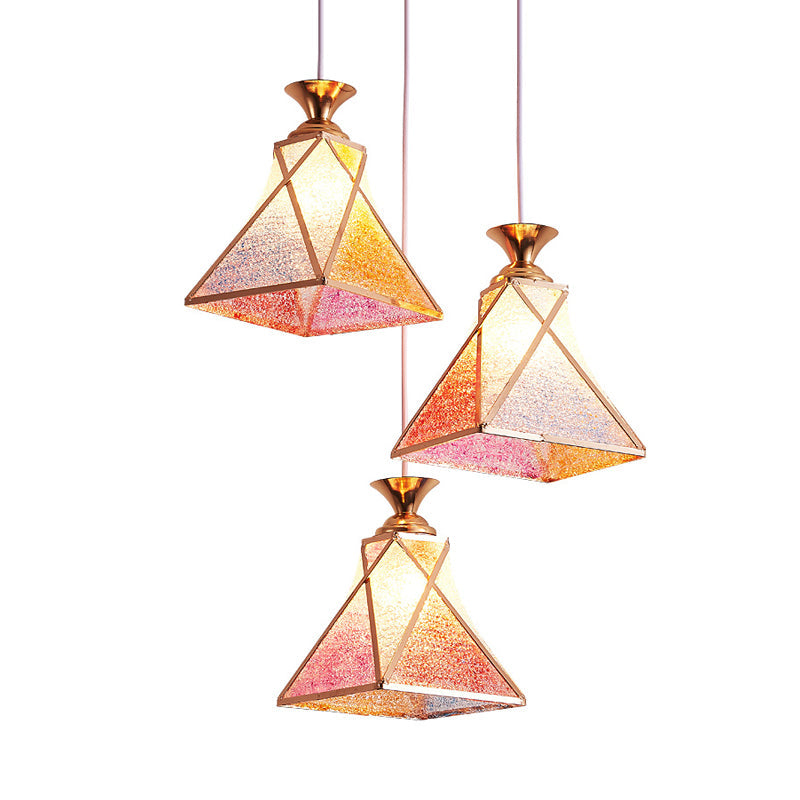Stylish 3-Head Rose Gold Pendant Lamp with Pink Gradient Glass Shades for Modern Dining Rooms