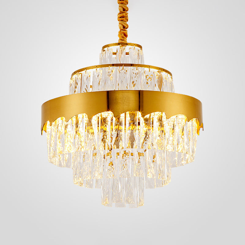 Modern Gold Tiered Crystal Chandelier, 9/12 Lights, Round Pendant Lighting for Dining Room, 16"/19.5" Wide