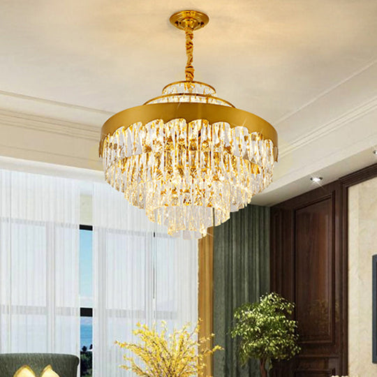 Modern Gold Tiered Crystal Chandelier, 9/12 Lights, Round Pendant Lighting for Dining Room, 16"/19.5" Wide