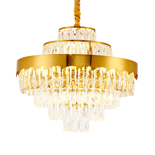 Modern Gold Tiered Round Chandelier Lamp - Clear Crystal Pendant Lighting 9/12 Lights For Dining