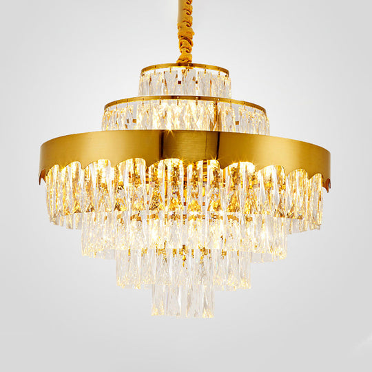 Modern Gold Tiered Round Chandelier Lamp - Clear Crystal Pendant Lighting 9/12 Lights For Dining