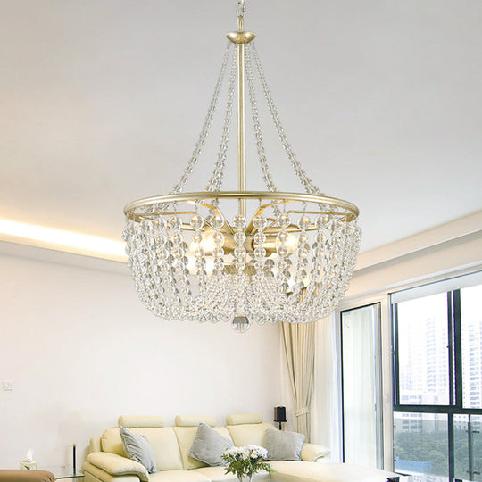 Modern 4 Head Ceiling Chandelier With Crystal Shade In Gold: Ideal Living Room Hanging Light Kit