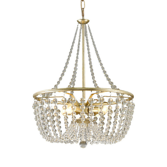 Modern 4-Head Ceiling Chandelier in Gold with Crystal Shade for Living Room