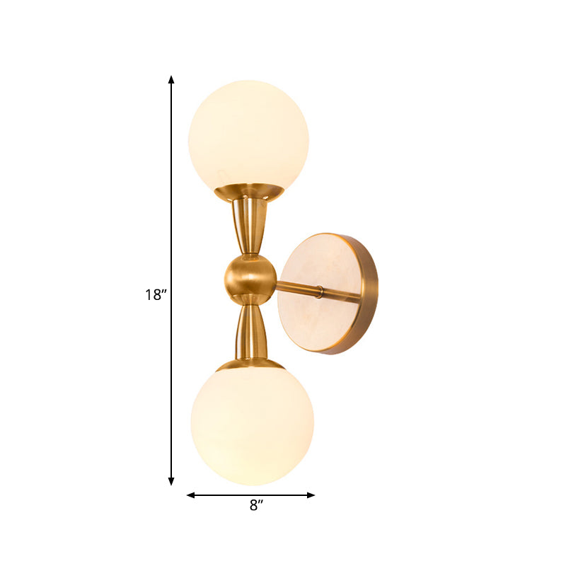 Brass Orb Wall Mount Light With Opal Glass Lampshade - Mid Century Lighting Idea